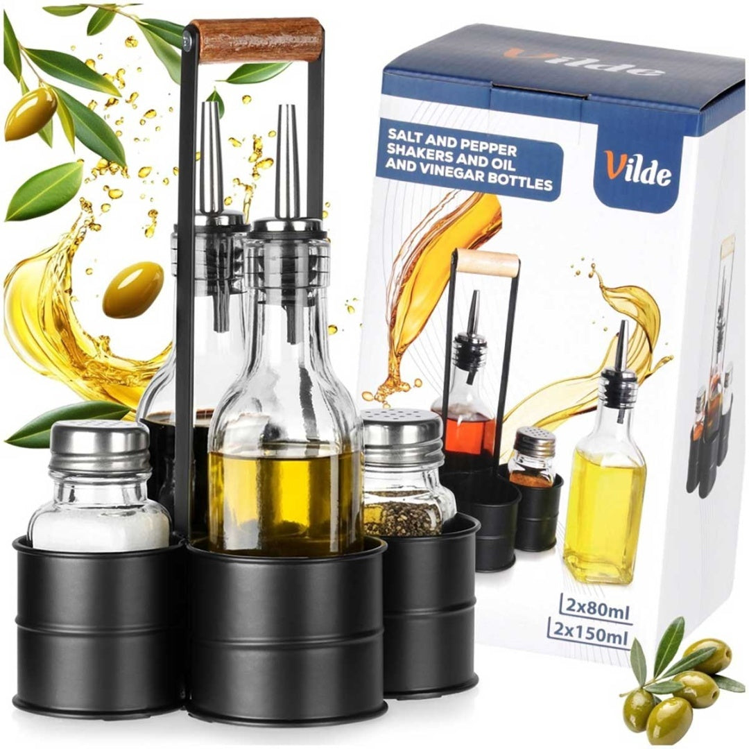 BUTELKI SZKLANE DO OLIWY OCTU 2x 250ml PRZYPRAWNIKI W STOJAKU 229276