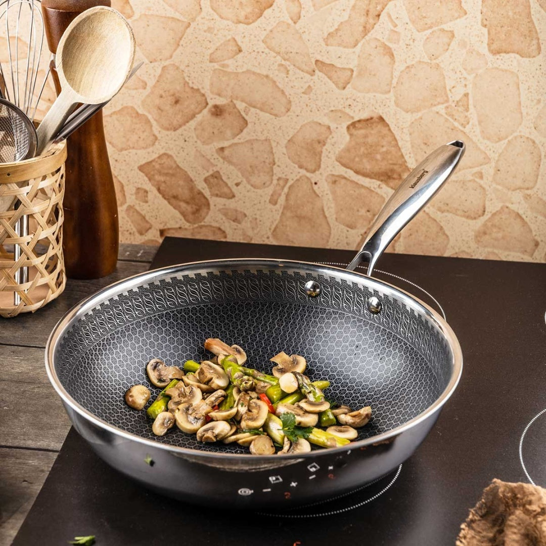 PATELNIA STALOWA WOK 28cm Z POWŁOKĄ PLASTER MIODU KLAUSEBRG KB-9024
