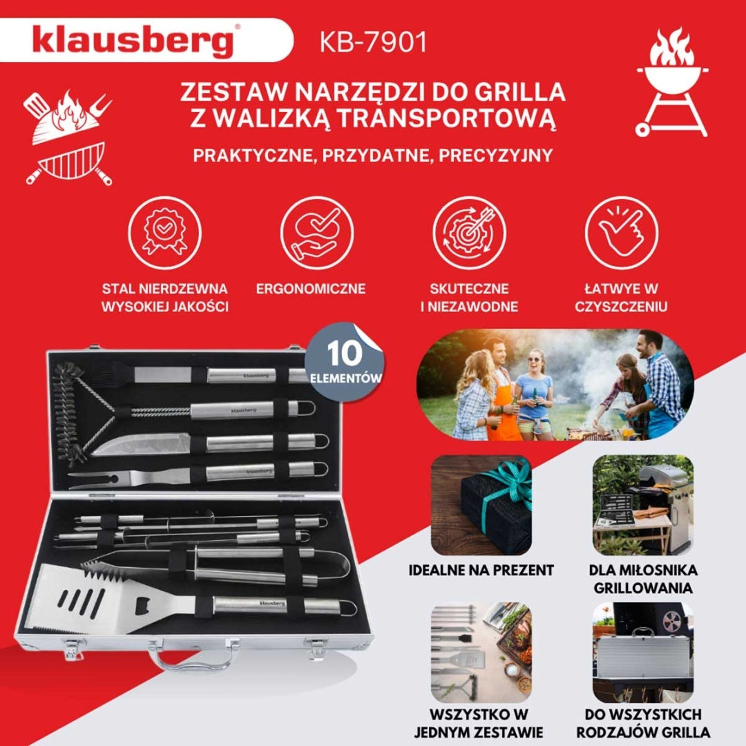 ZESTAW PRZYBORÓW DO GRILLA GRILLOWANIA W WALIZCE KLAUSBERG KB-7901