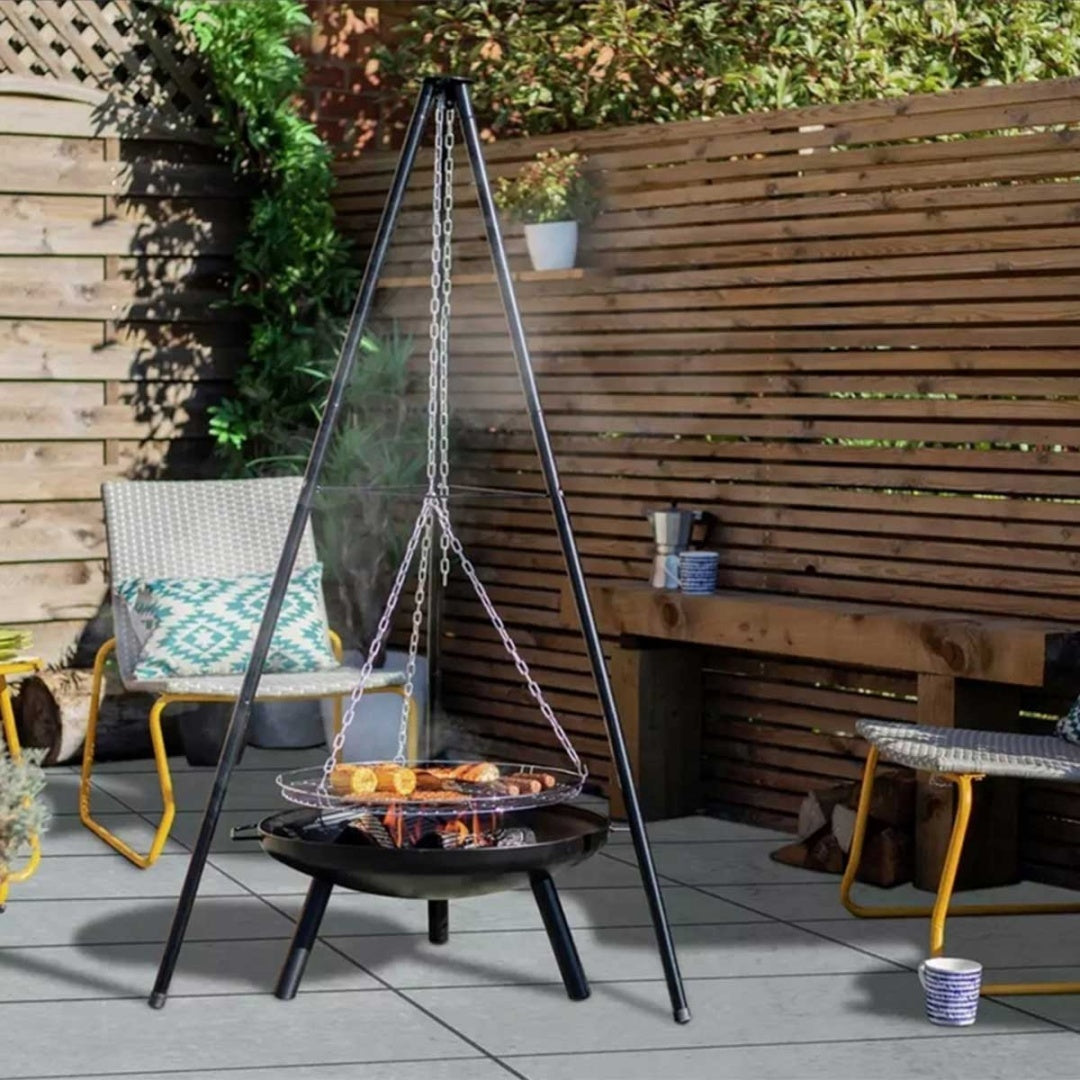 TRÓJNÓG STALOWY 15Ocm Z RUSZTEM 50cm GRILL DO PALENISK OGRODOWYCH